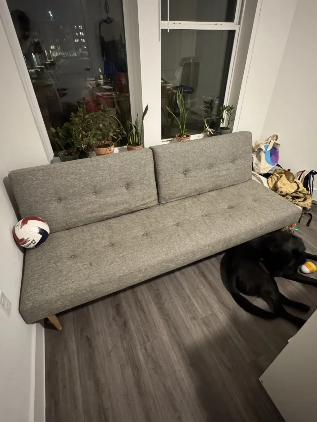 Photo 1 of West Elm mid-century futon, retro weave feather gray